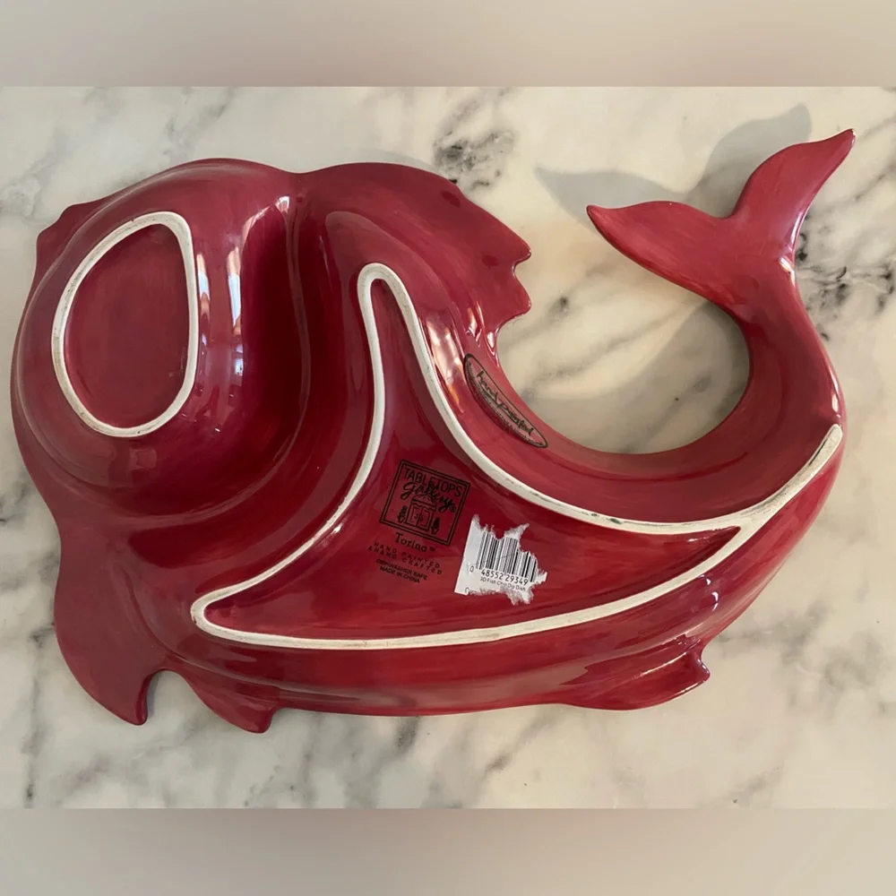 Vintage Tabletops Gallery Messino Fish Platter Chip and Dip HAND PAINTED 15”x10” - Picture 3 of 8